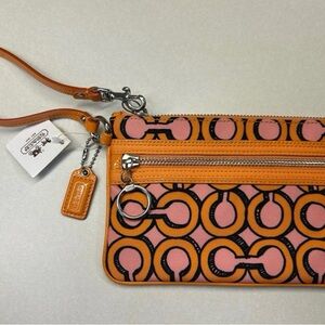 Coach Orange and Pink Clutch with Signature Monogram
